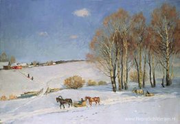 Winterlandschap met paardenslee