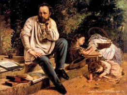 Pierre Joseph Proudhon en zijn kinderen in 1853