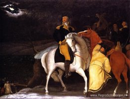 George Washington met zijn leger dat Delaware oversteekt