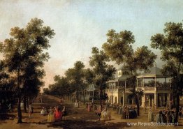 Uitzicht op de Grand Walk, Vauxhall Gardens, met het orkestpavil