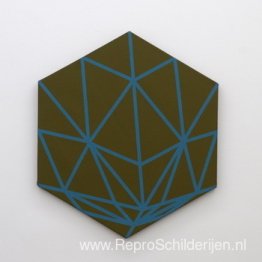 Zeshoek met turquoise lijnen