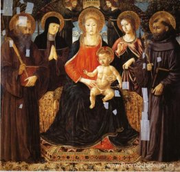 Madonna en Kind op de troon tussen Sint-Benedictus, Sint-Scholas