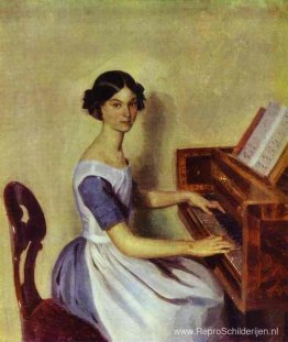 Portret van Nadezjda P. Zhdanovich aan de piano