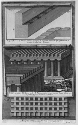 Nog een perspectiefaanzicht en details van de Dorische tempel