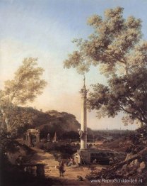 Capriccio: Rivierlandschap met zuil