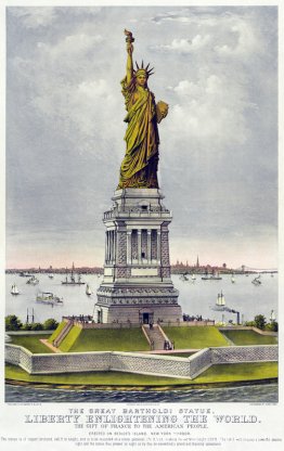 Het grote standbeeld van Bartholdi, vrijheid die de wereld verli