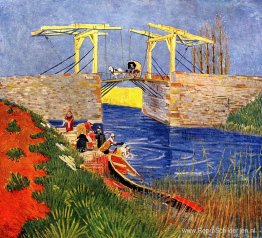 De Langlois-brug in Arles met wassende vrouwen