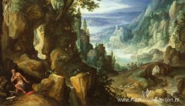 Landschap met St. Jerome en rotsachtige rots