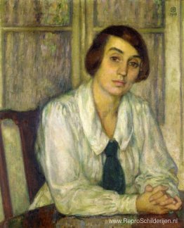 Portret van Elizabeth van Rysselberghe, zittend met haar handen