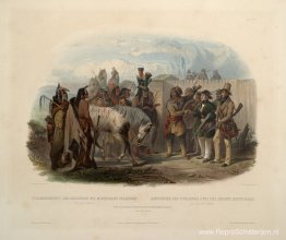 De reizigersontmoeting met Minatarre-indianen nabij Fort Clark,