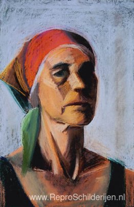 Zelfportret met rode hoofddoek