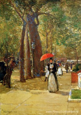 Hassam Childe Fifth Avenue op Washington Square Sun