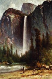 Ahwahneechee - Piute-indiaan bij Bridal Veil Falls, Yosemite