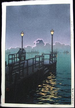 Pier in Otaru, haven bij nacht