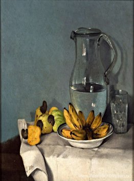 Stilleven met bananen, pot en cashewnoten 1870