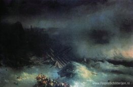 Storm. Scheepswrak van het buitenlandse schip