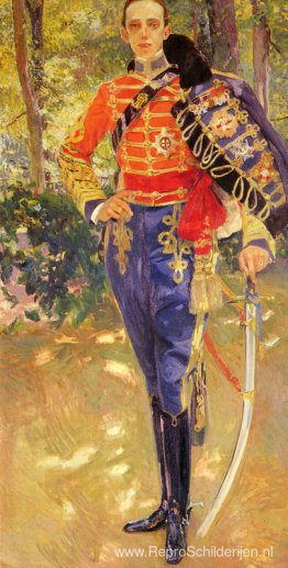 Portret van koning Alfonso XIII in het uniform van de huzaren