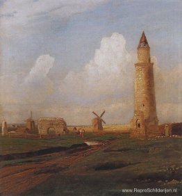 Dorps Bulgaren. Kleine minaret en de ruïnes van het Witte Huis