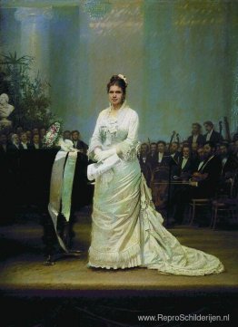 Portret van zangeres Elizabeth Andreevny Lavrovsky, op het podiu