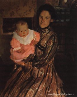 Portret van Y.E. Kustodieva met zoon