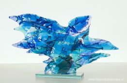 Blue Bird - glasfusiekunst - abstracte glazen sculptuur