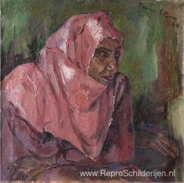 Portret van een vrouw die een roze hijab draagt