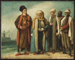 De ambassadeur uit Tunis met zijn begeleiders toen hij in 1781 i