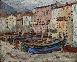 De vissersboten in staking in Collioure