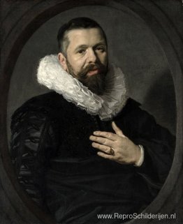 Portret van een bebaarde man met een kraag