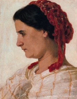 Portret van Angela Böcklin in rood visnet