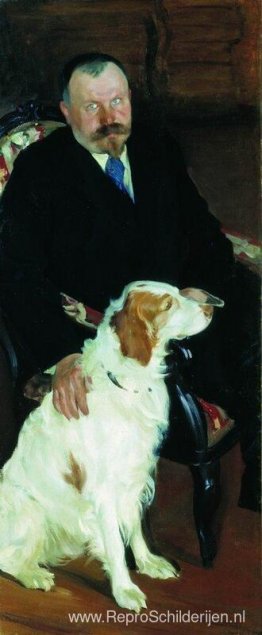 Portret van Dr. S. Y. Lyubimov met hond