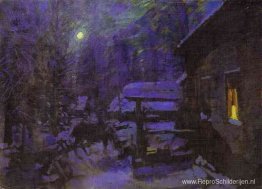 Maanverlichte nacht. Winter