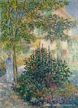 Camille Monet in de tuin van het huis in Argenteuil