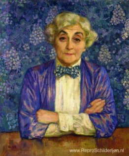 Mevrouw van Rysselberghe in een geruite vlinderdas