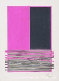 Abstracte compositie met zilver en magenta