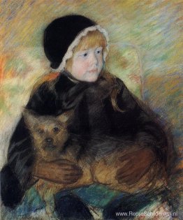 Elsie Cassatt die een grote hond vasthoudt