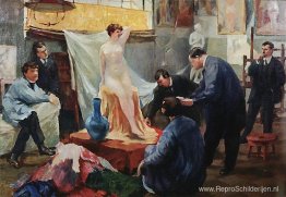 Verklaring van het model in de studio van Ilya Repin