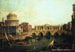 Capriccio van het Canal Grande met een denkbeeldige Rialtobrug e