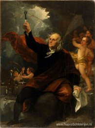 Benjamin Franklin haalt elektriciteit uit de lucht