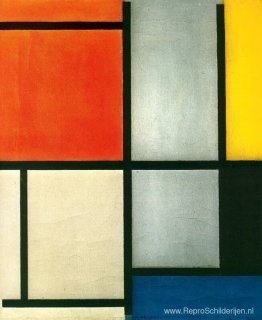 Tableau 3 met oranje-rood, geel, zwart, blauw en grijs