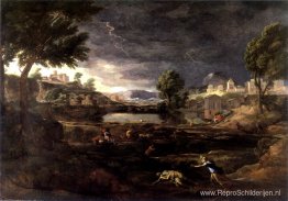 Stormachtig landschap met Pyramus en Thisbe