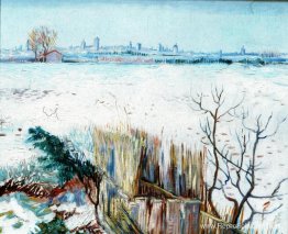 Sneeuwlandschap met Arles op de achtergrond