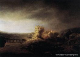 Landschap met een lange boogbrug