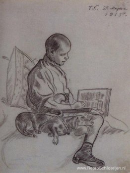 Jongen met hond (Portret van Cyril Kustodiev, zoon van de kunste