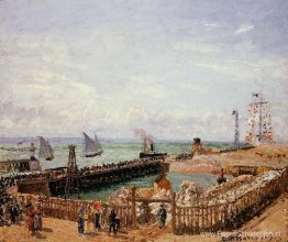 De steiger, Le Havre, hoog water, ochtendzon