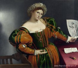 Een dame met een tekening van Lucretia