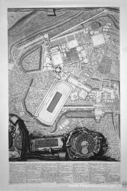 Plattegrond van de bestaande fabrieken in de Villa Adriana, met