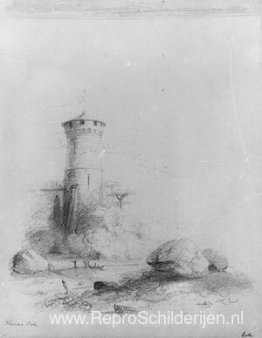 Landschap met toren (uit McGuire Scrapbook)