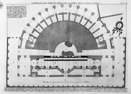 Plattegrond van de begane grond van het theater en het podium va