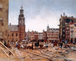 Werk in uitvoering op het Muntplein in Amsterdam